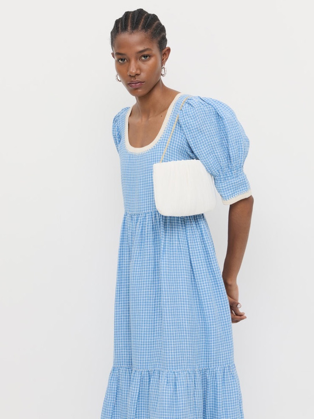 Loeffler Randall Gillian Puff−Sleeve Dress in Blue Gingham | XS - Picture 7 of 16